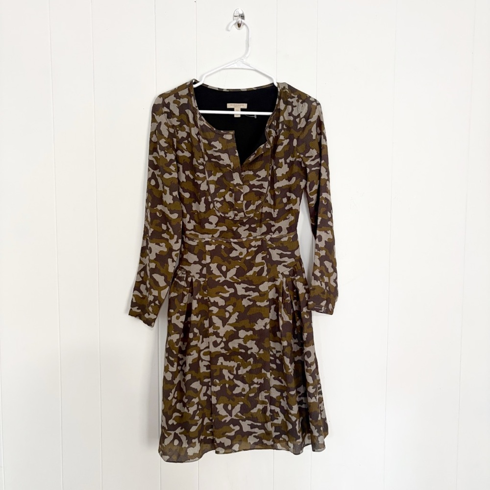 Burberry Brit Long Sleeve Dress Size 2 Brown Camouflage Designer